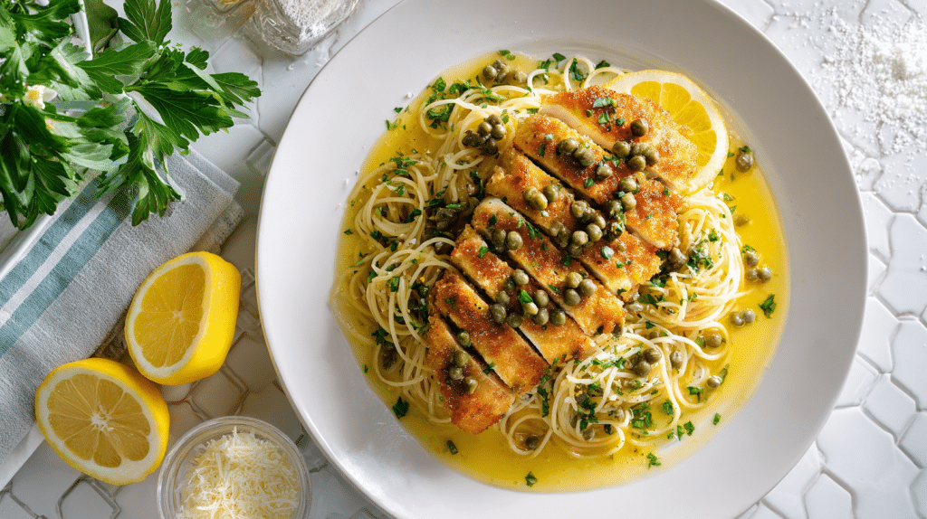 chicken piccata with angel hair pasta