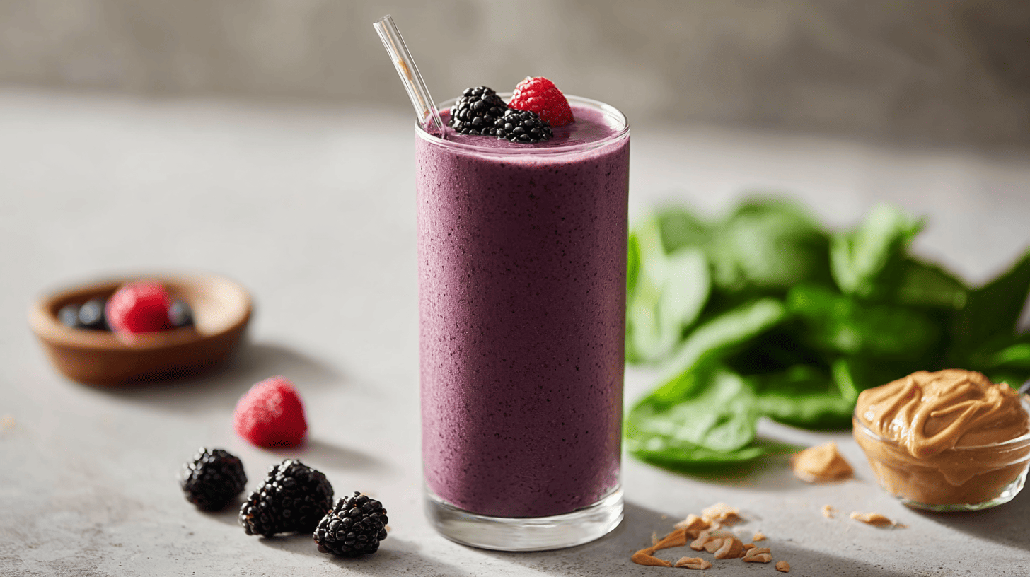 Berry Spinach Smoothie with Almond Butter