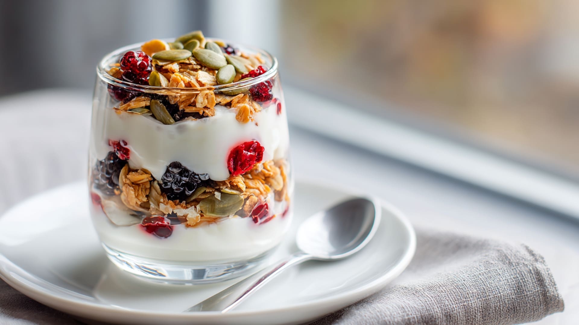 Pumpkin Seeds Yogurt Parfait with Crunchy Topping