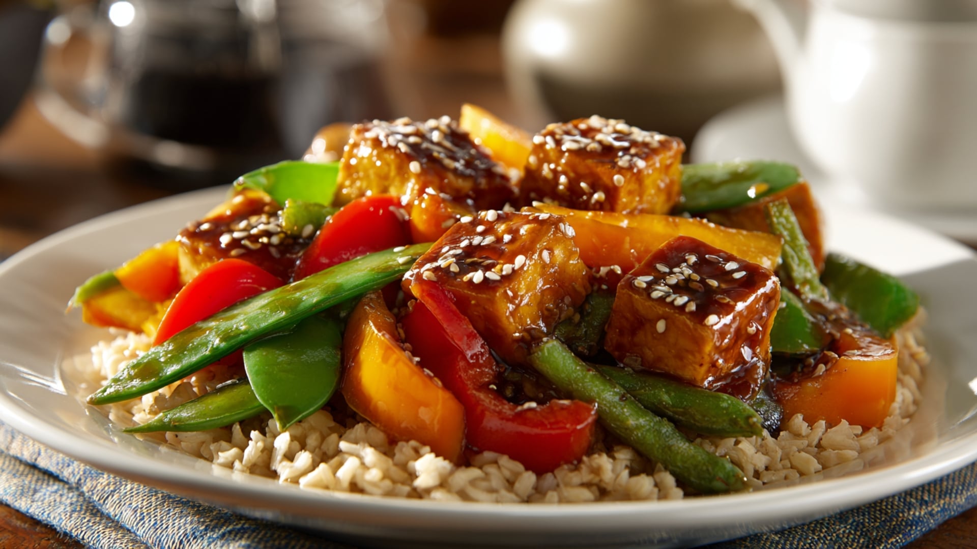 Tofu Stir Fry with Bell Peppers and Brown Rice