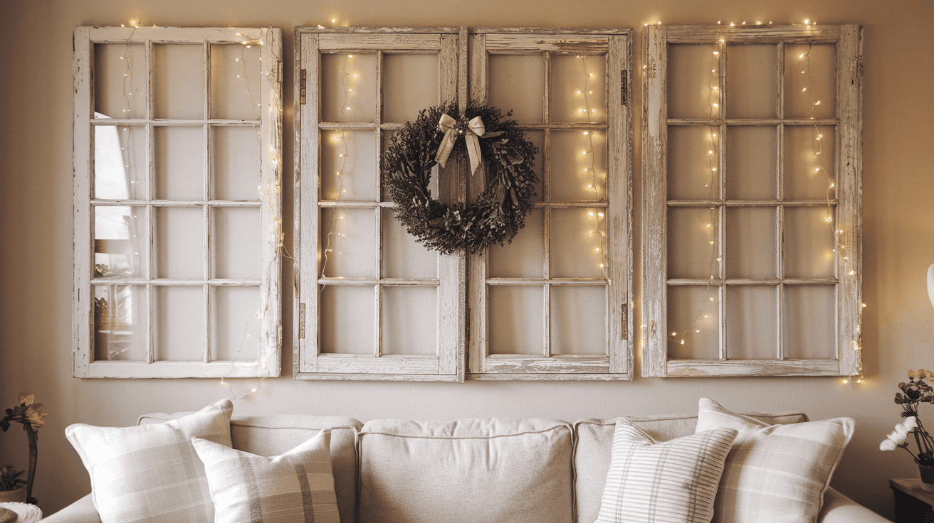 Display Antique Window Frames as Wall Art