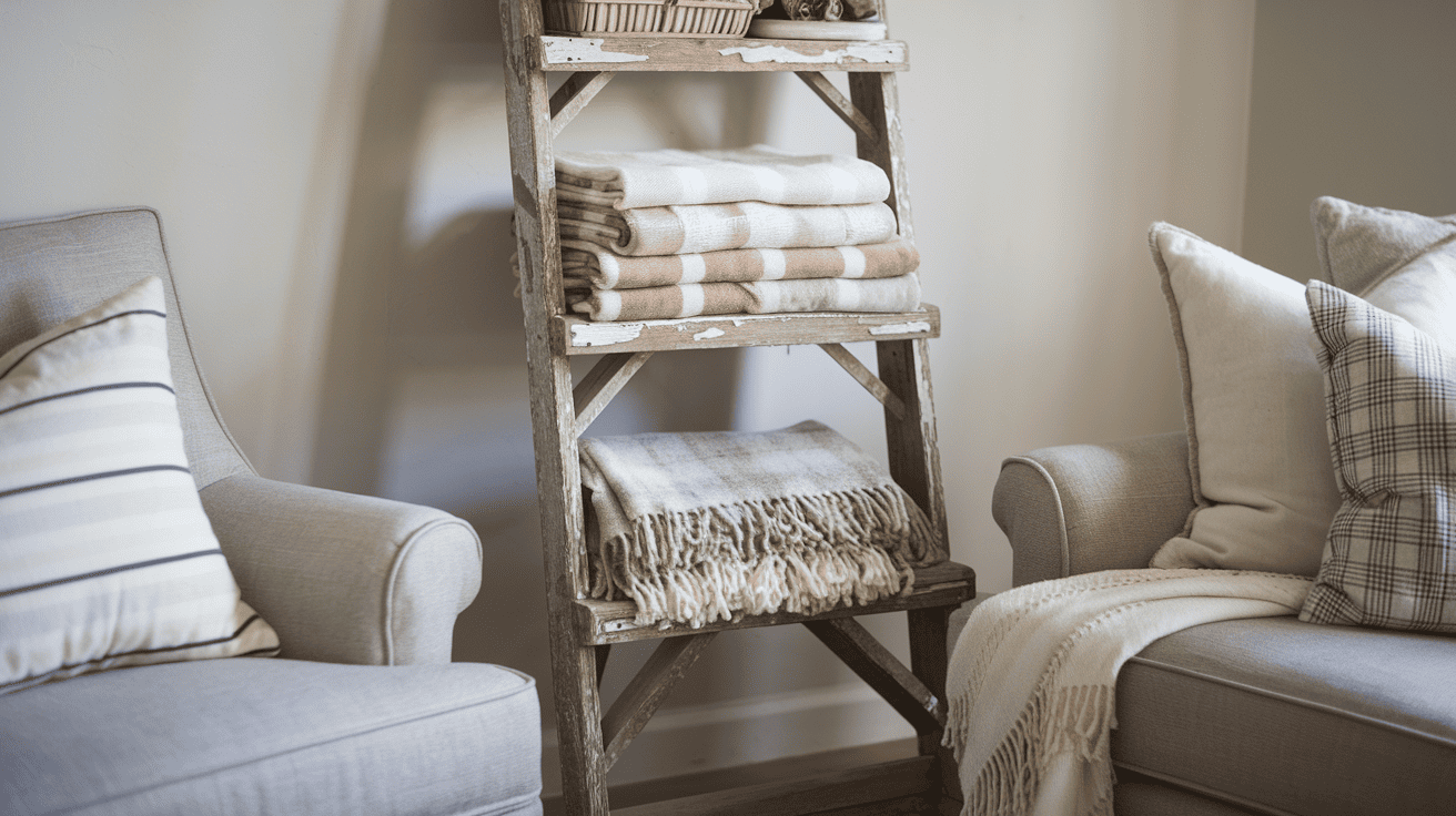 Lean an Old Ladder as a Blanket Rack