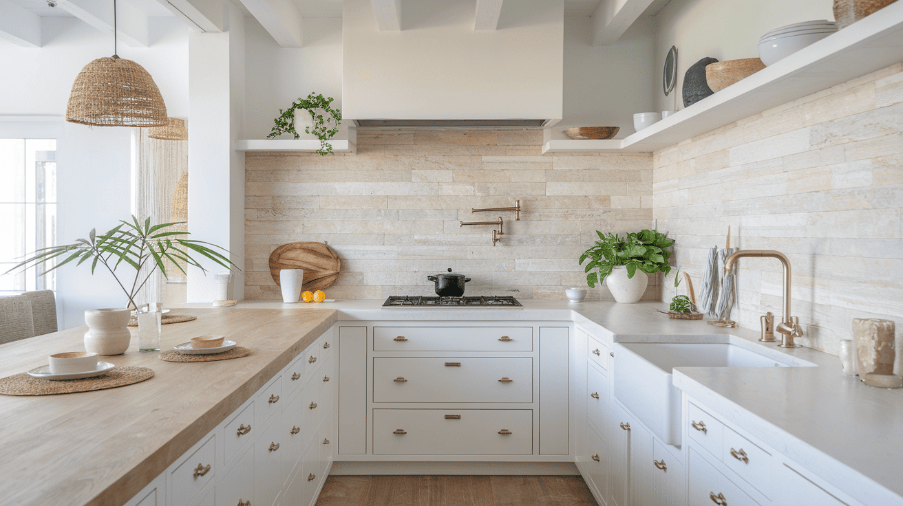 Light Toned Stone Backsplash 