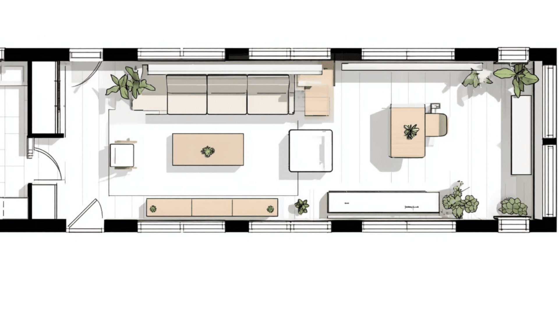 Linear Living Zone with Clear Pathway