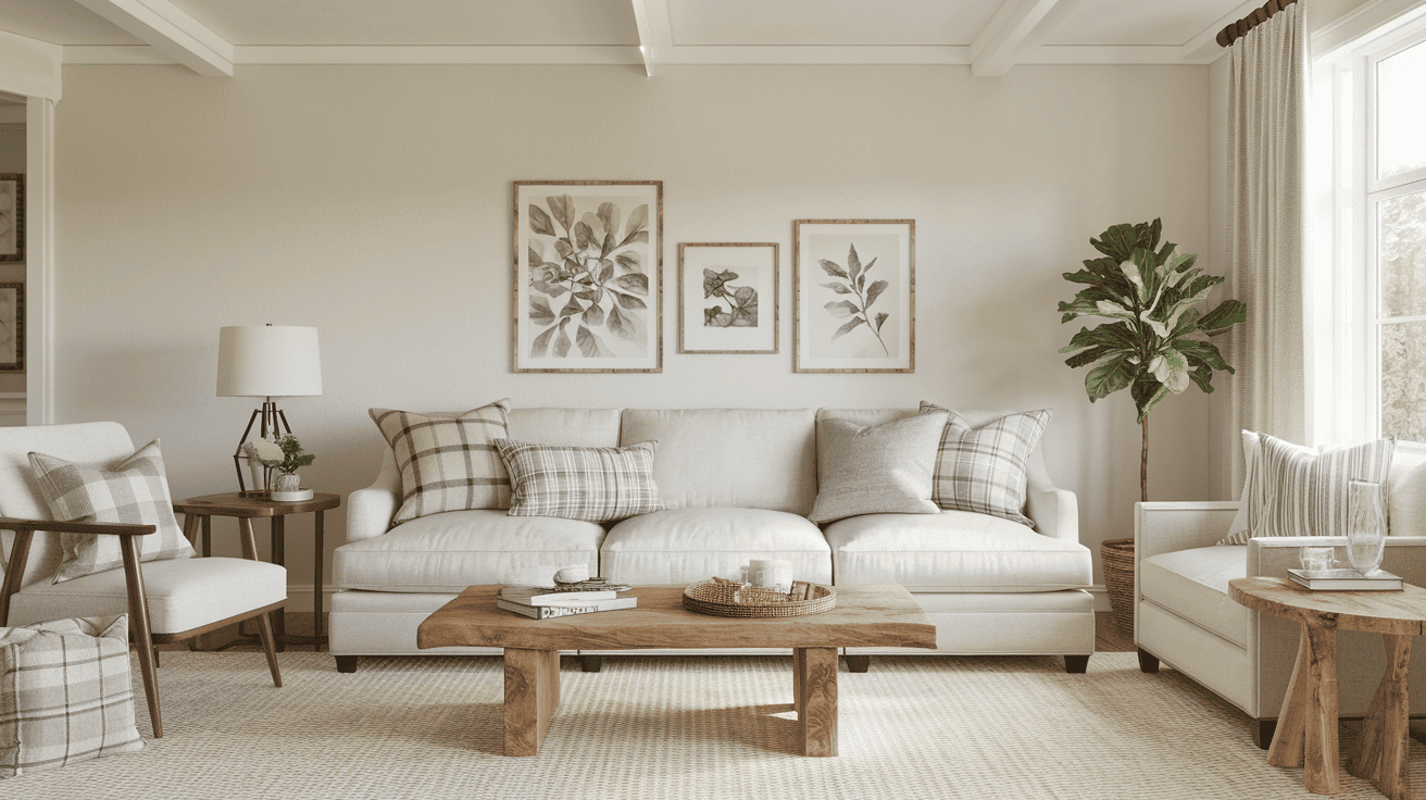 Mix Clean Lined Sofas with Rustic Pillows