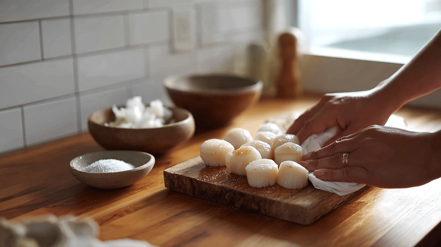 Prepare and Pat Dry Your Bay Scallops