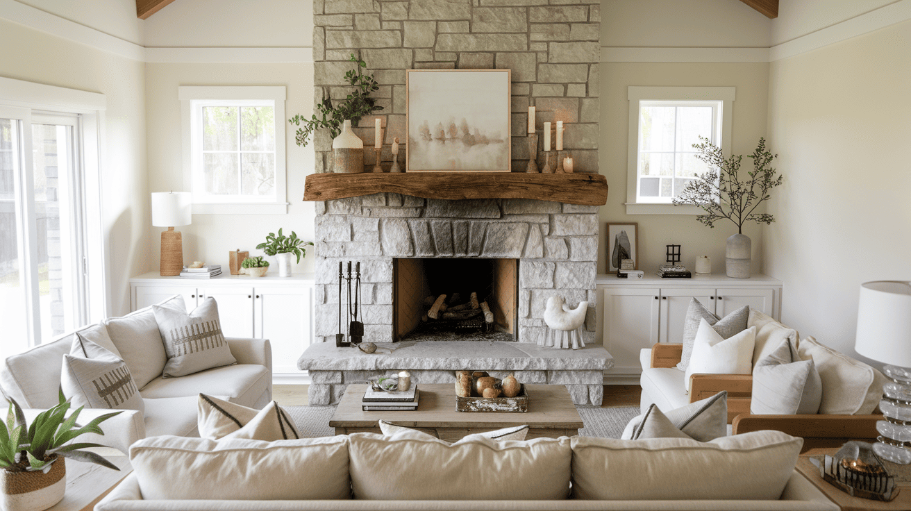 Style a Stone Fireplace with a Rustic Mantel