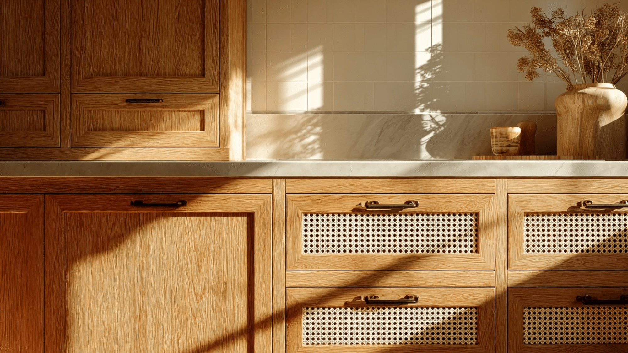 cane or rattan drawer fronts organic texture