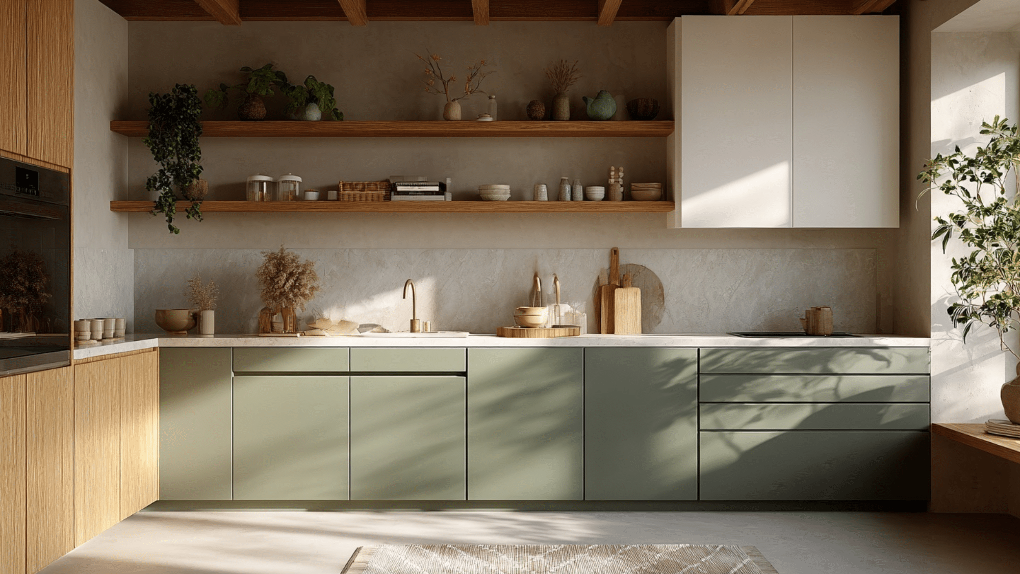 sage green cabinets calm accent