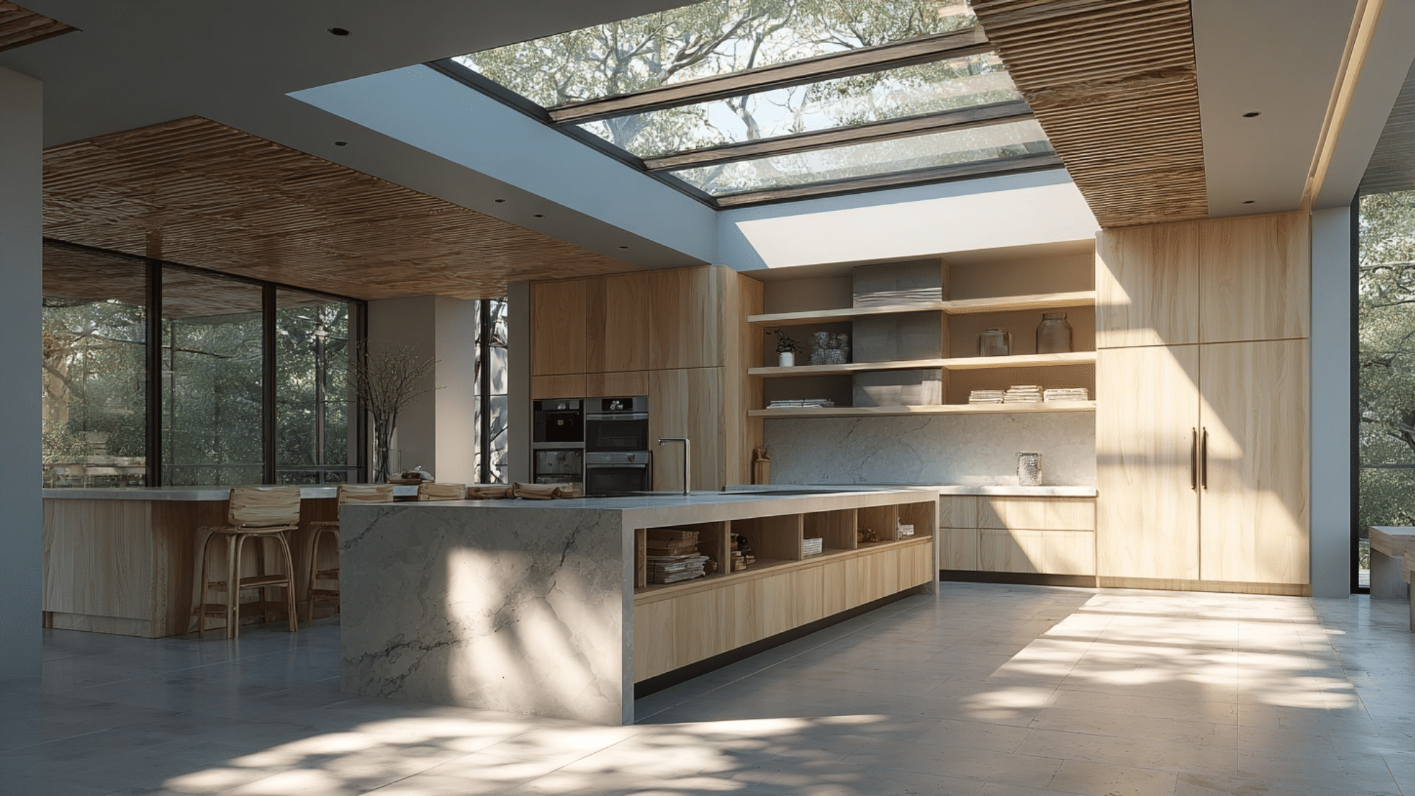 skylight over kitchen island natural light