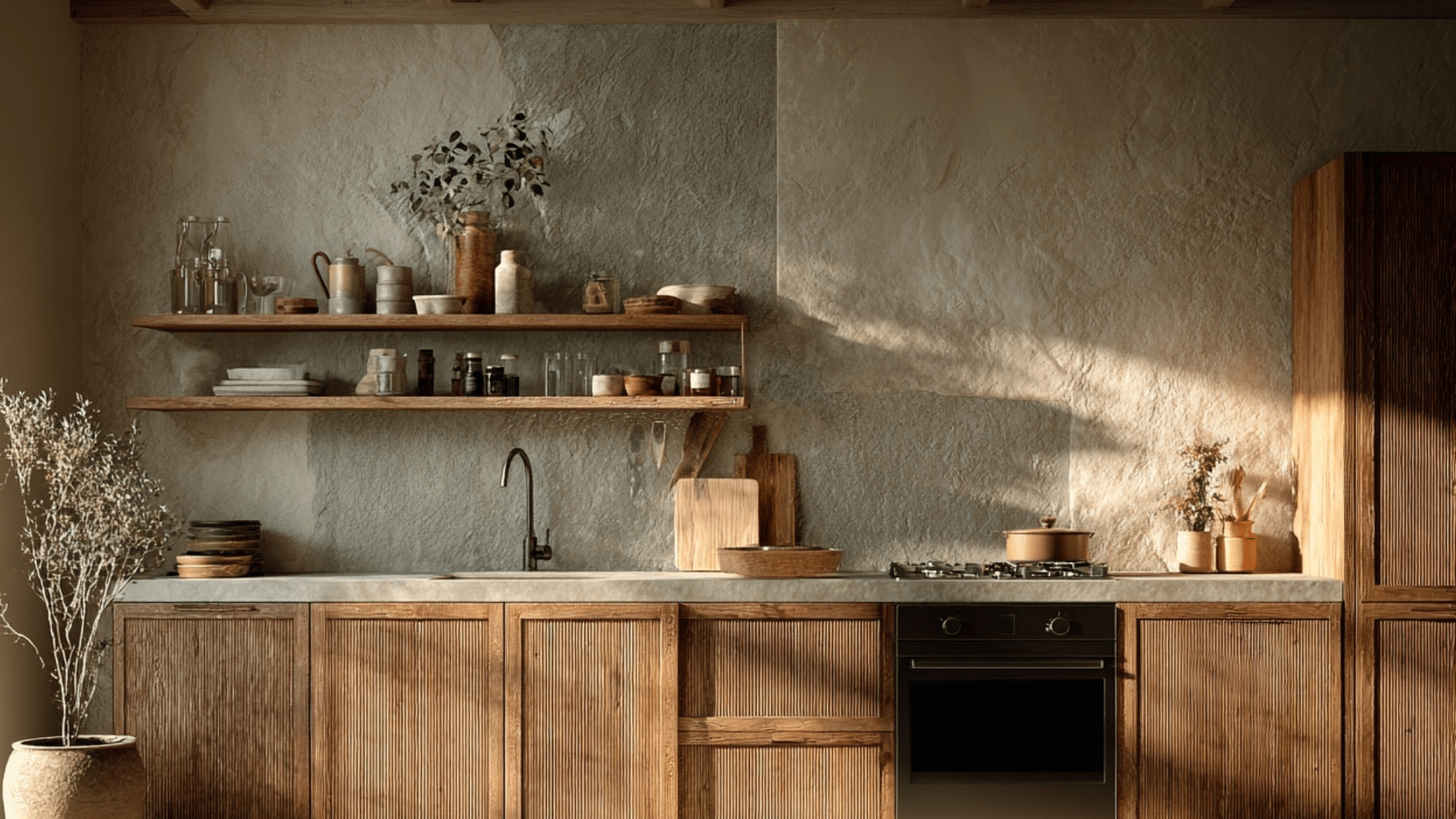 textured plaster micro cement feature wall