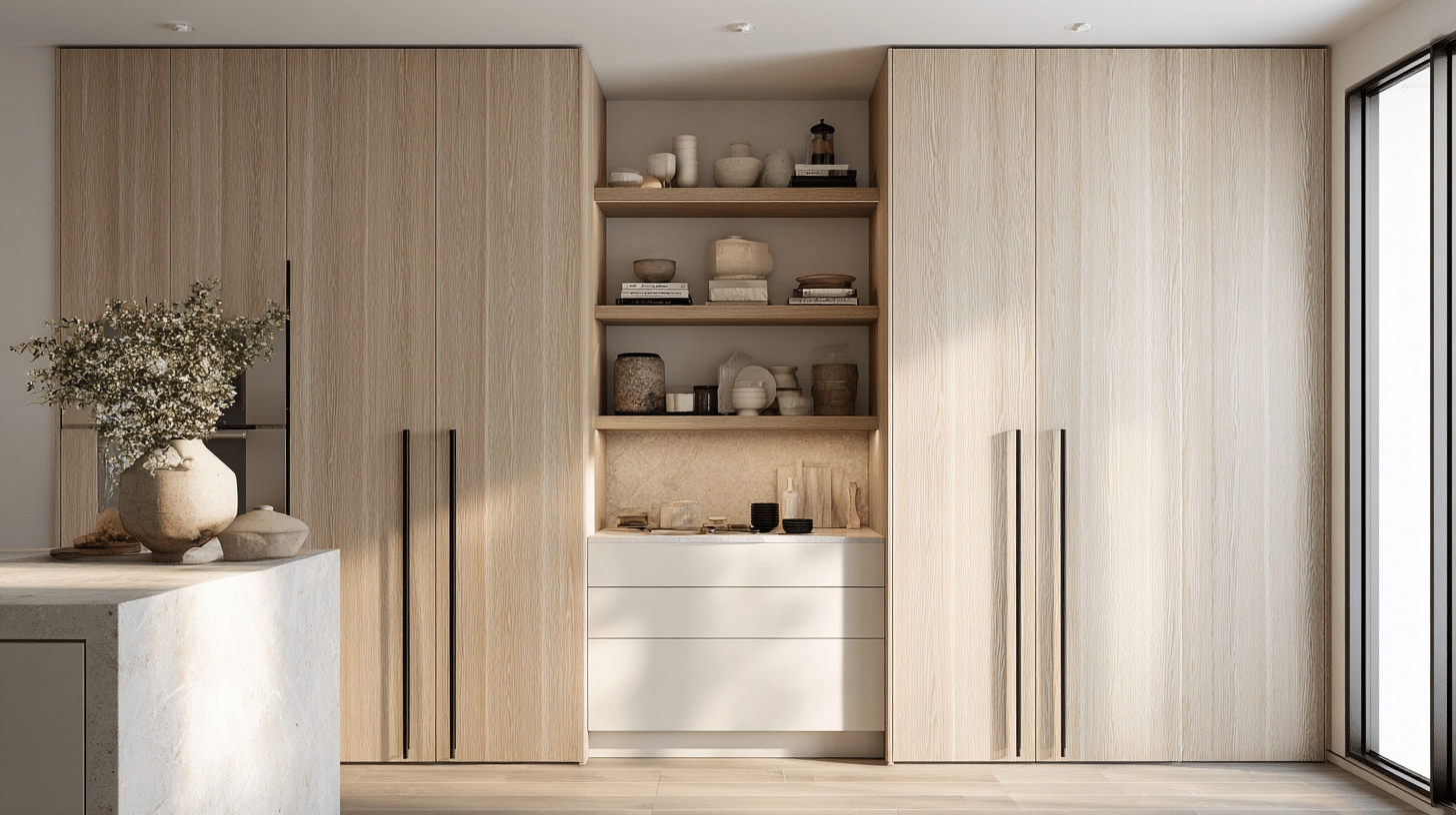 vertical storage tall pantry japandi kitchen