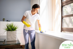 Young woman professional cleaner cleaning at Vancouver home
