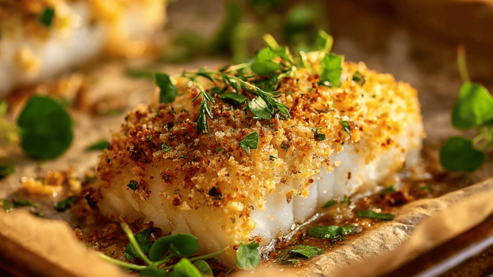 Baked Halibut with Garlic Crust