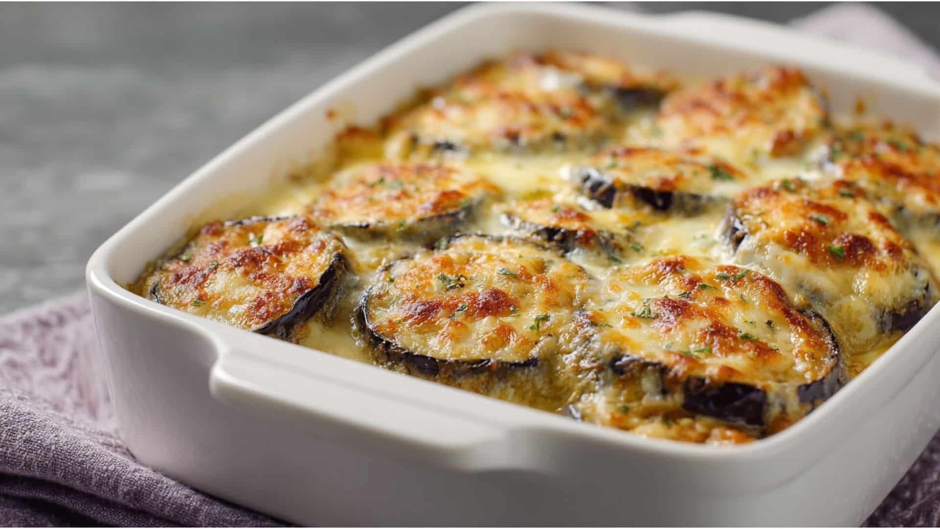 Sliced and roasted Eggplant in layers with sauce