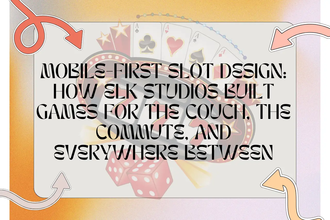 Casino-themed illustration with playing cards, dice, and ornately designed stars and arrows