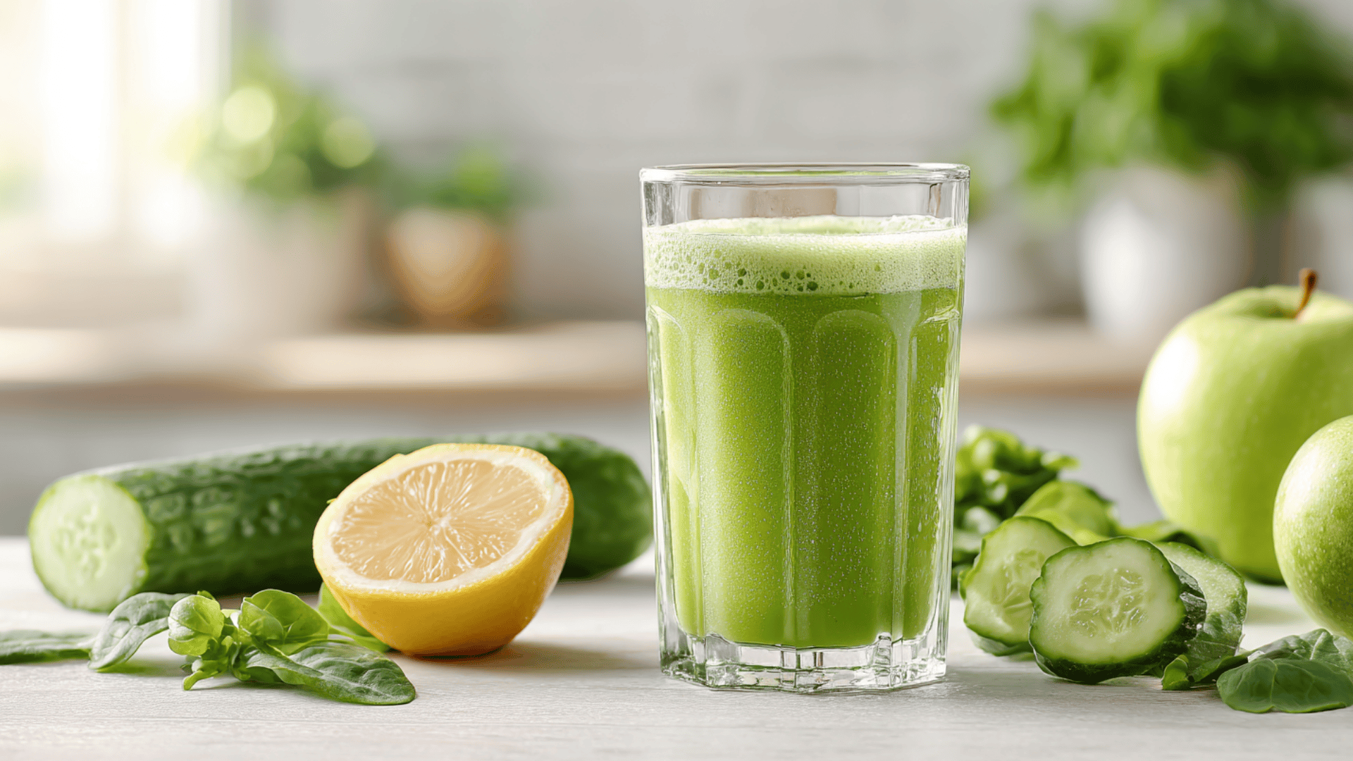 beginner green detox cold pressed juice with spinach cucumber, apple and lemon