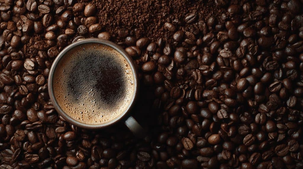 black coffee and coffee beans
