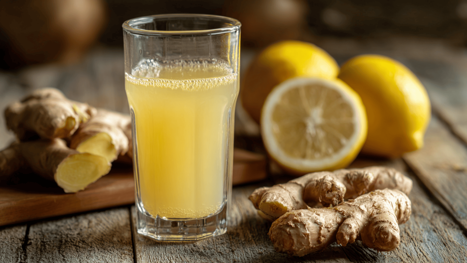 cold pressed ginger lemon morning shot in a small glass with fresh ginger fresh cold pressed ginger and lemon wake up shot with apple