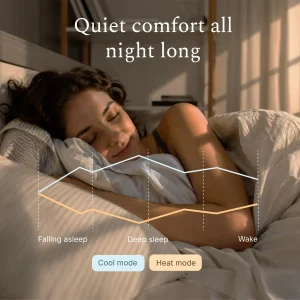 Woman sleeping in bed with light blanket in softly lit bedroom