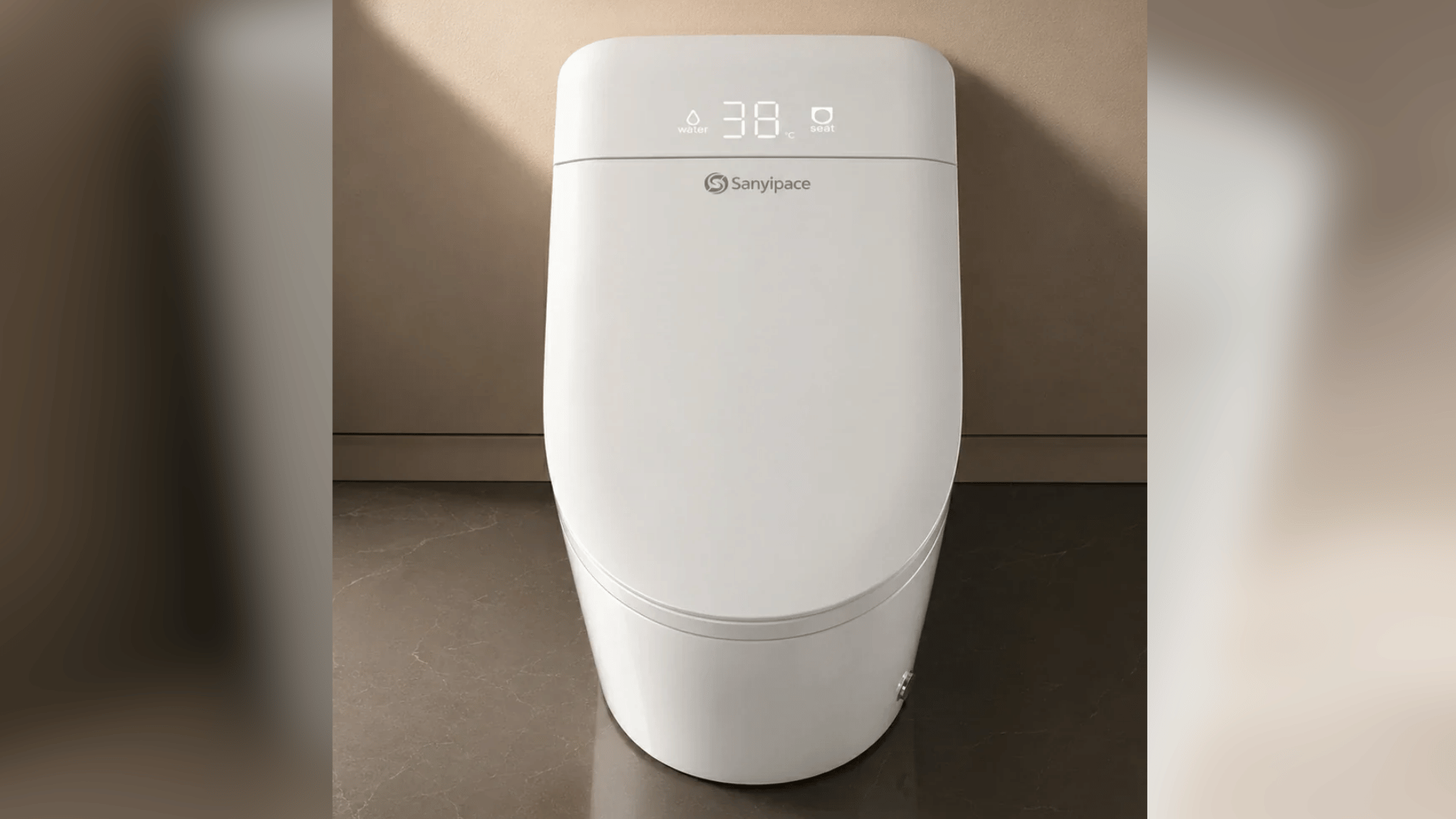 front view of Smart Bidet Toilet showing digital display with water temperature and seat settings