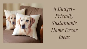 Throw pillows with dog prints on brown sofa in cozy living room setting