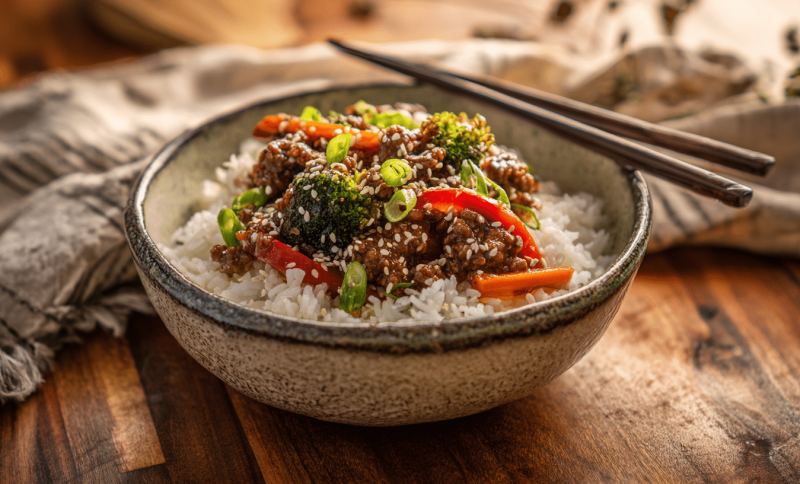 Easy Teriyaki Beef Bowls with Rice and Veggies