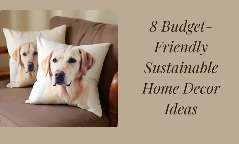 Throw pillows with dog prints on brown sofa in cozy living room setting