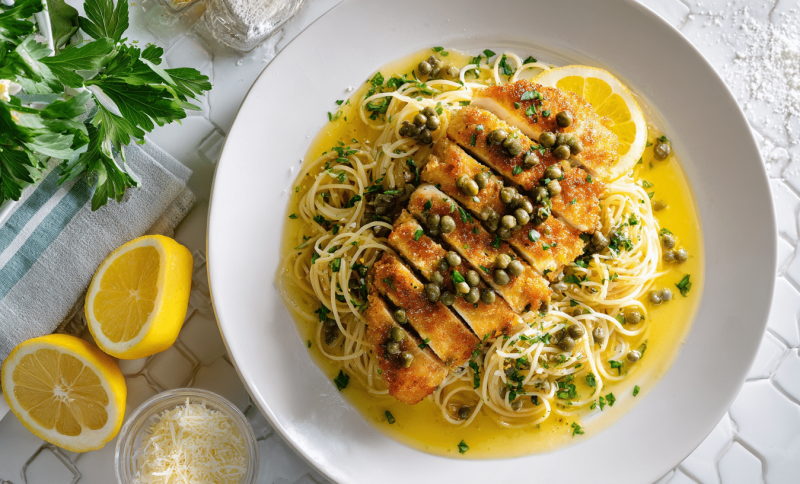 chicken piccata with angel hair pasta
