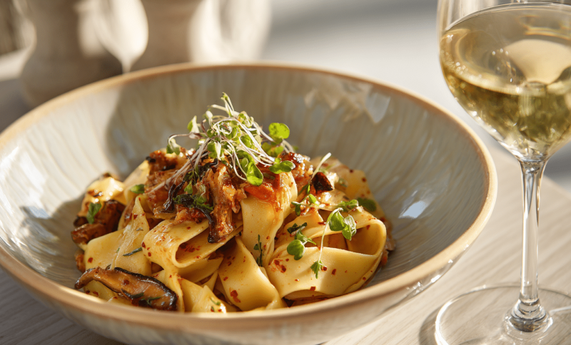 pappardelle with wine
