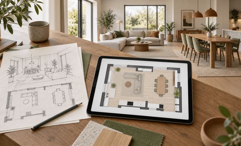 From an early sketch to a measured plan and a reviewable three dimensional space
